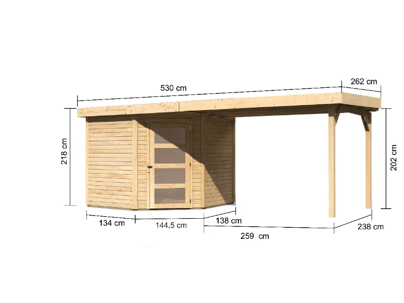 Karibu Gartenhaus Schwandorf 5 natur mit Anbaudach 2,75 Meter - Image 3