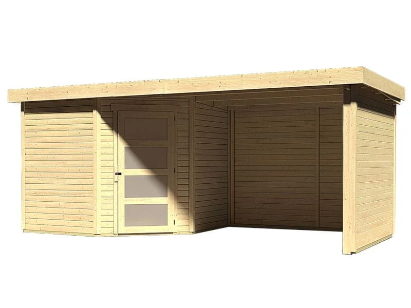 Karibu Gartenhaus Schwandorf 5 natur mit Anbaudach 2,75 Meter, Seiten- und Rückwand - Image 2