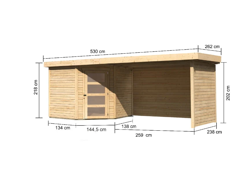 Karibu Gartenhaus Schwandorf 5 natur mit Anbaudach 2,75 Meter, Seiten- und Rückwand - Image 3