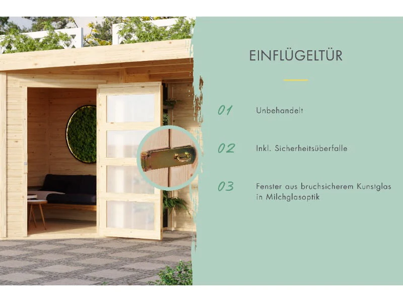 Karibu Gartenhaus Schwandorf 5 natur mit Anbaudach 2,75 Meter, Seiten- und Rückwand - Image 6