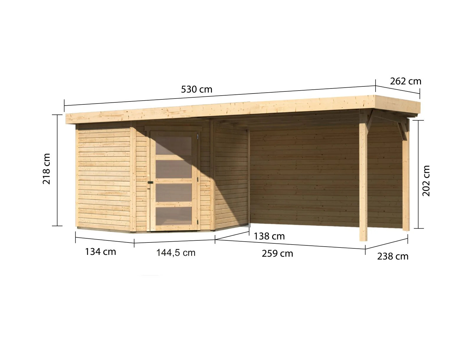Karibu Gartenhaus Schwandorf 5 natur mit Anbaudach 2,8 m inkl. Rückwand - Image 2