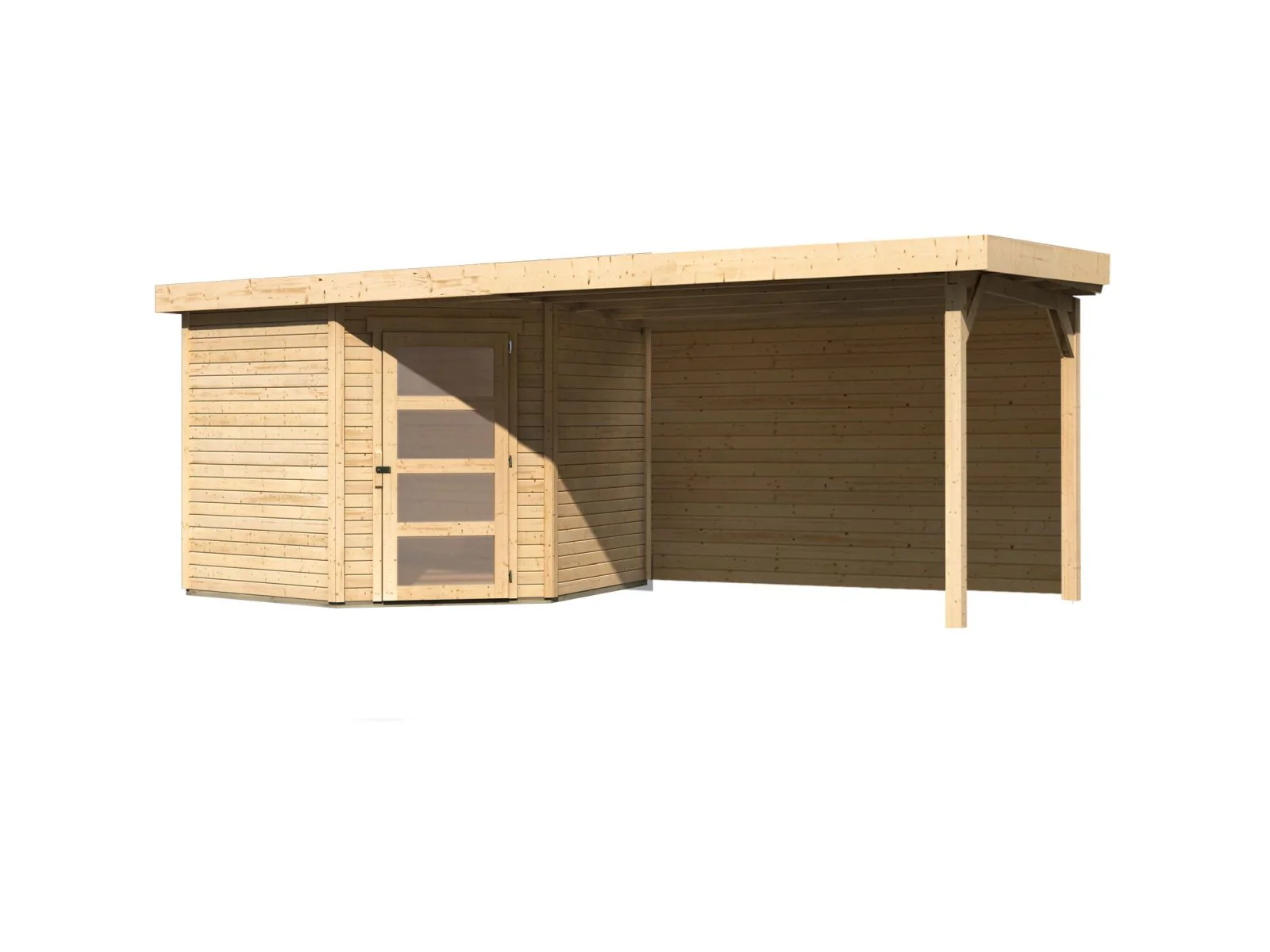 Karibu Gartenhaus Schwandorf 5 natur mit Anbaudach 2,8 m inkl. Rückwand - Image 4
