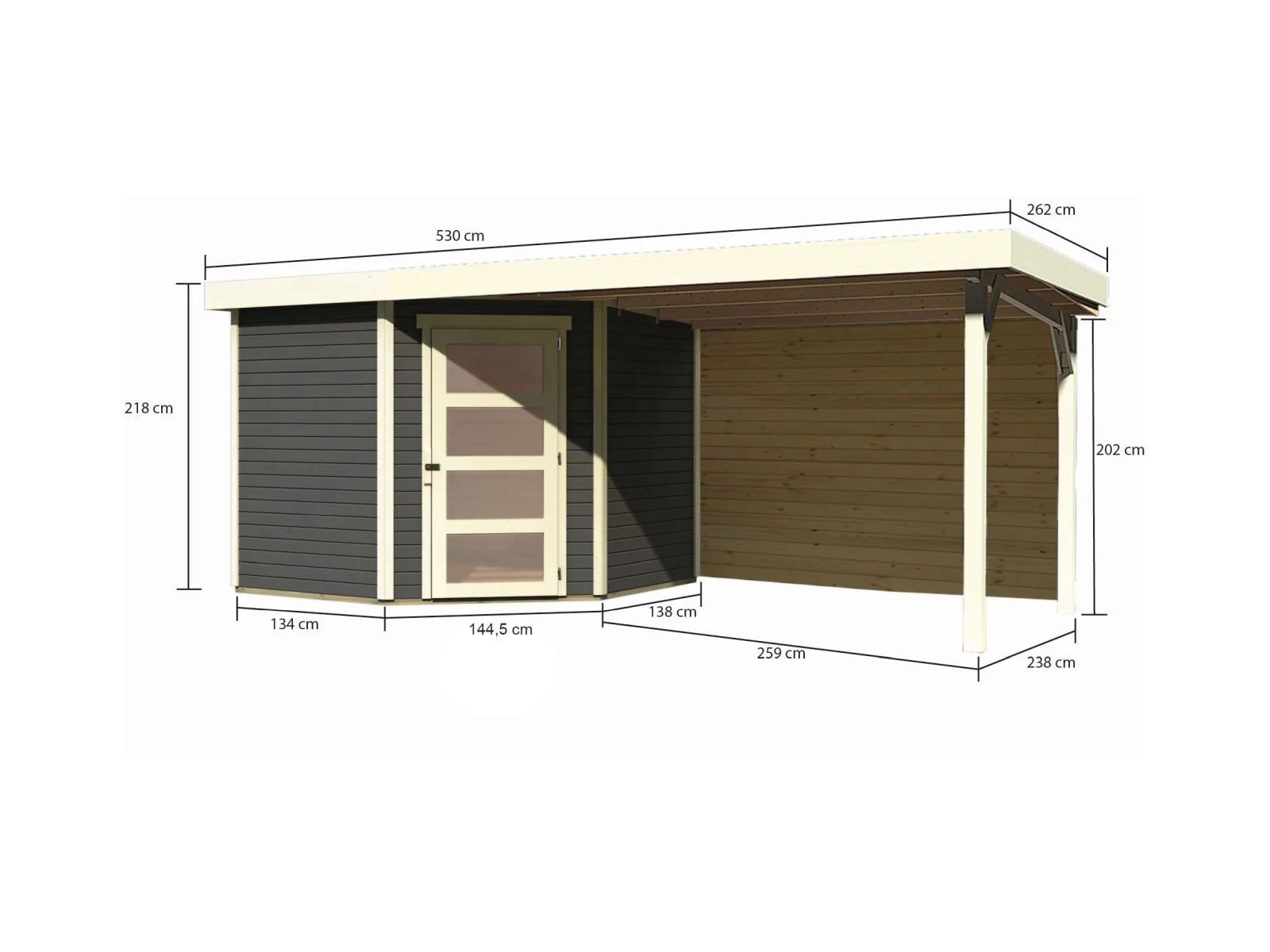Karibu Gartenhaus Schwandorf 5 terragrau mit Anbaudach 2,8 m inkl. Rückwand - Image 2