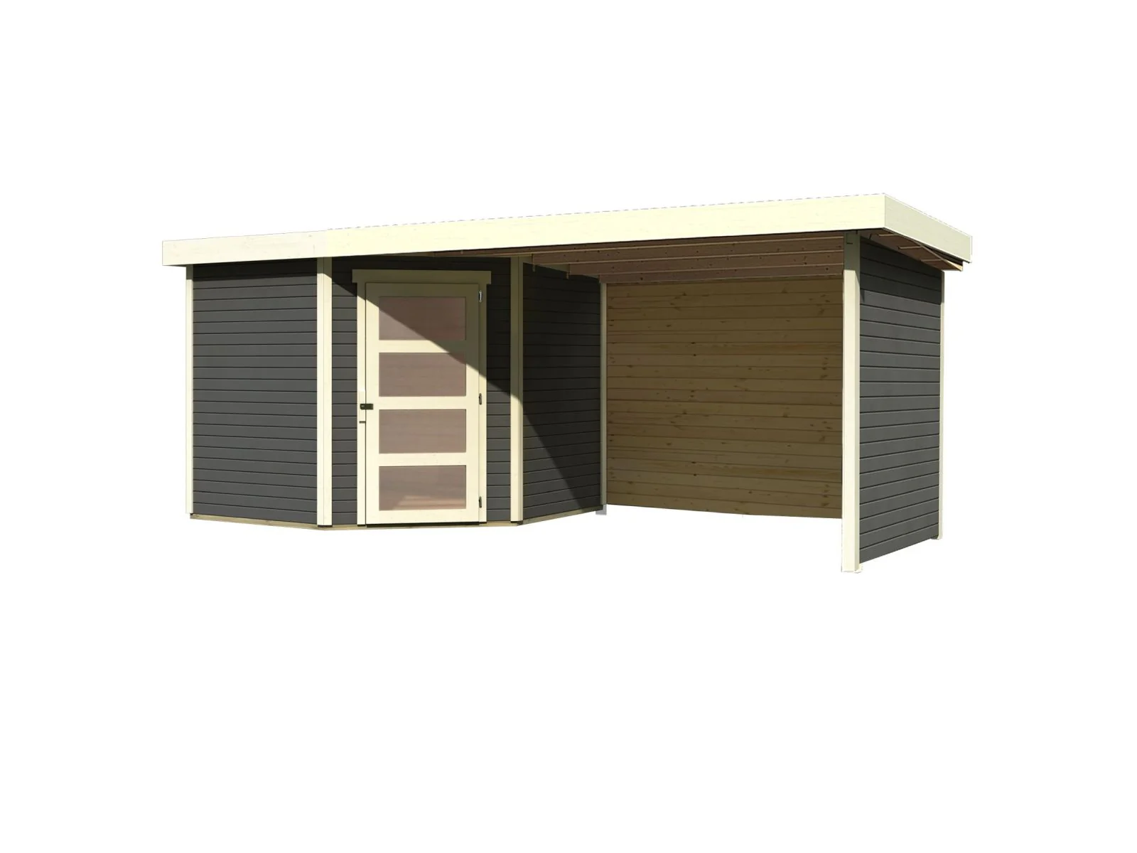 Karibu Gartenhaus Schwandorf 5 terragrau mit Anbaudach 2,8 m inkl. Seiten- und Rückwand - Image 4