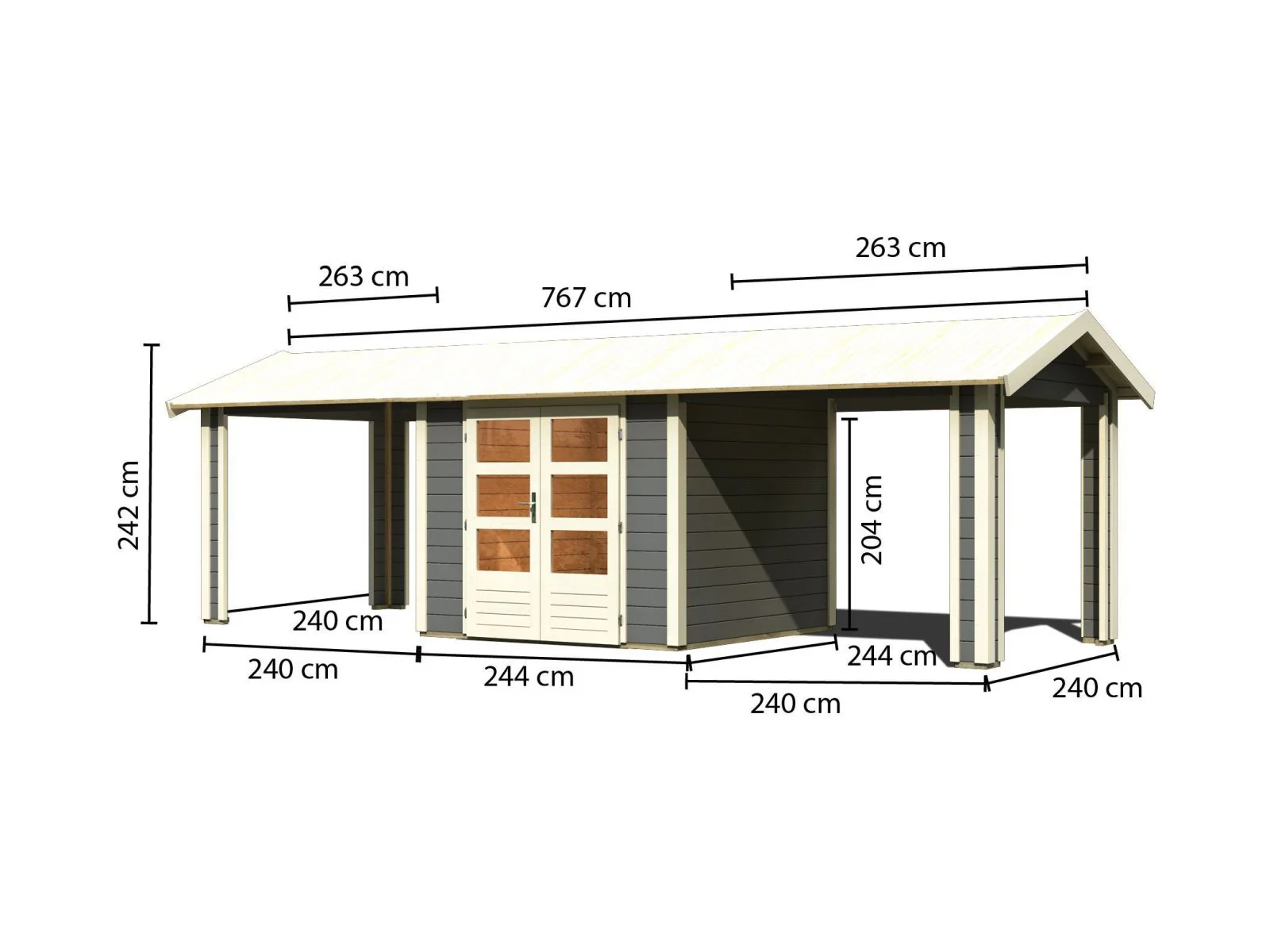 Karibu Gartenhaus Theres 3 terragrau- 2 Dachbausbauelemente - Image 2