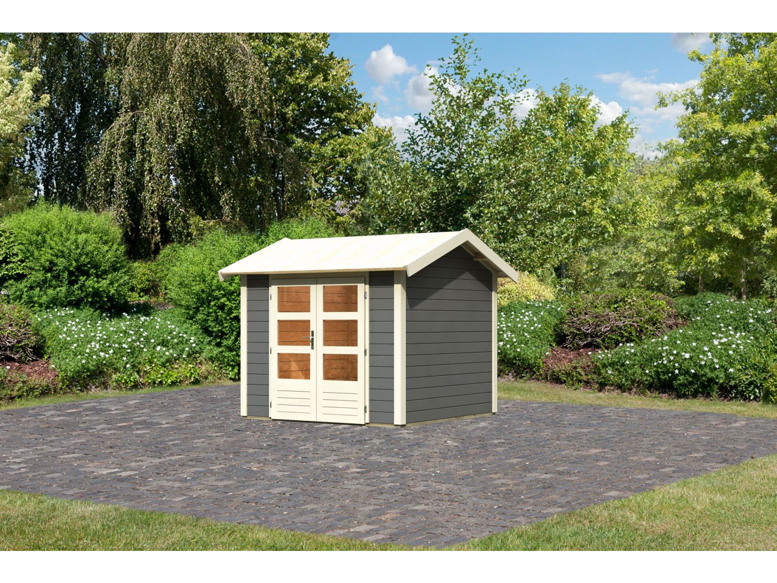 Karibu Gartenhaus Theres 3 terragrau 28 mm