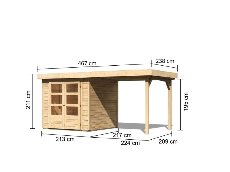 Karibu Gartenhaus Timmo, naturbelassen, inkl. Anbaudach 2,40 Meter - Image 3