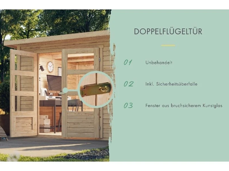 Karibu Gartenhaus Timmo, naturbelassen, inkl. Anbaudach 2,40 Meter - Image 6