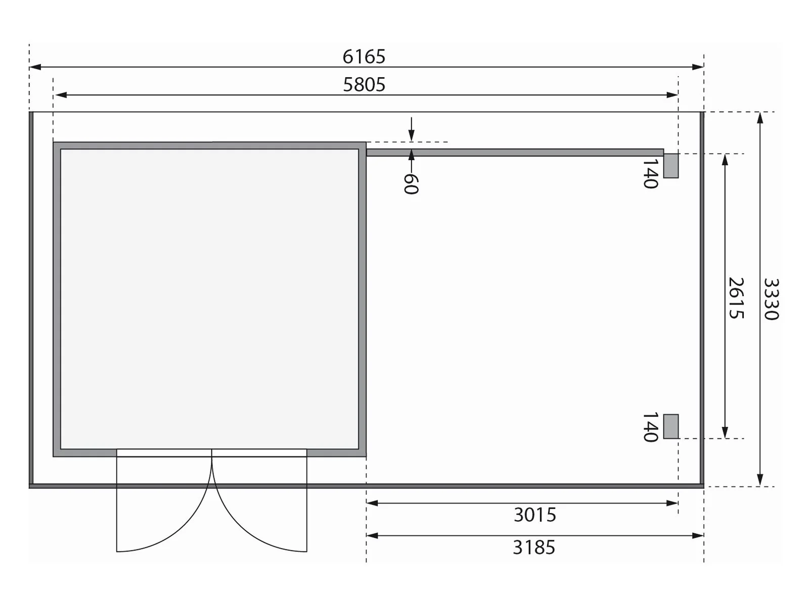 Karibu Gartenhaus Trittau 3 natur mit Anbaudach 3,3 m inkl. Rückwand - Image 4