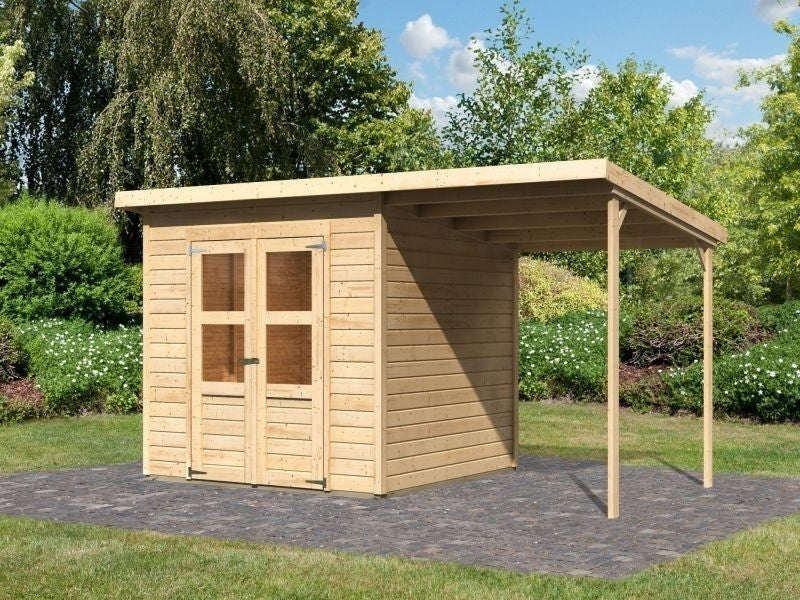 Karibu Gerätehaus Amrum 2, naturbelassen, inkl. Anbaudach - Image 2