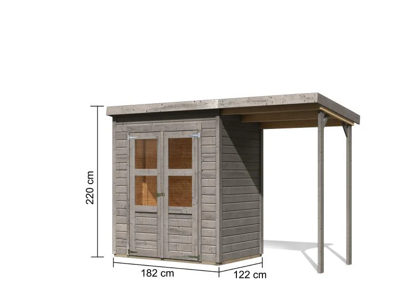 Karibu Gerätehaus Merseburg 2 SET mit Anbaudach, vorvergraut - Image 3