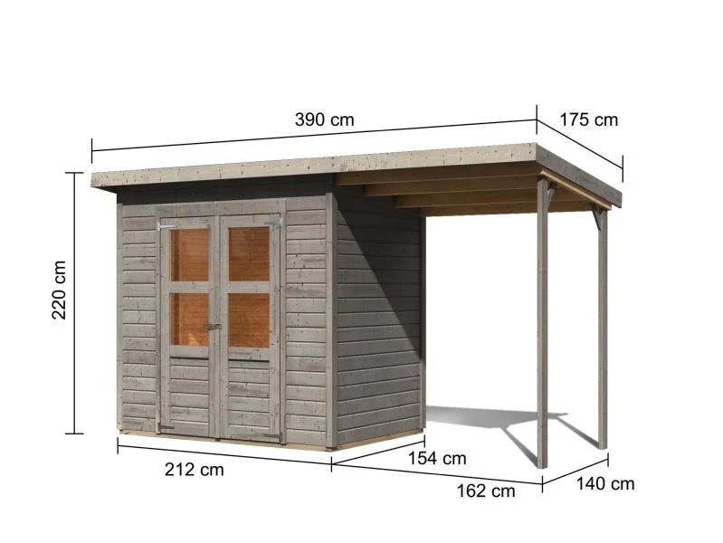 Karibu Gerätehaus Merseburg 3 SET mit Anbaudach, vorvergraut - Image 3