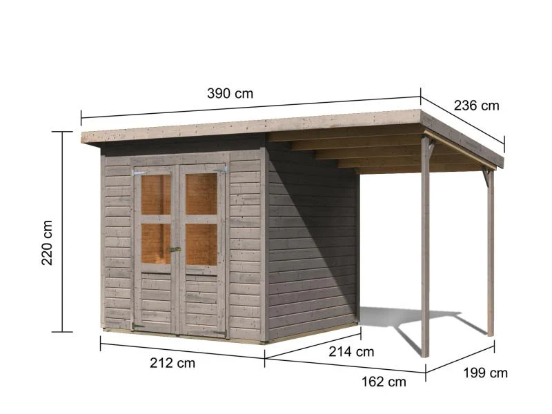Karibu Gerätehaus Merseburg 4 SET mit Anbaudach, vorvergraut - Image 3