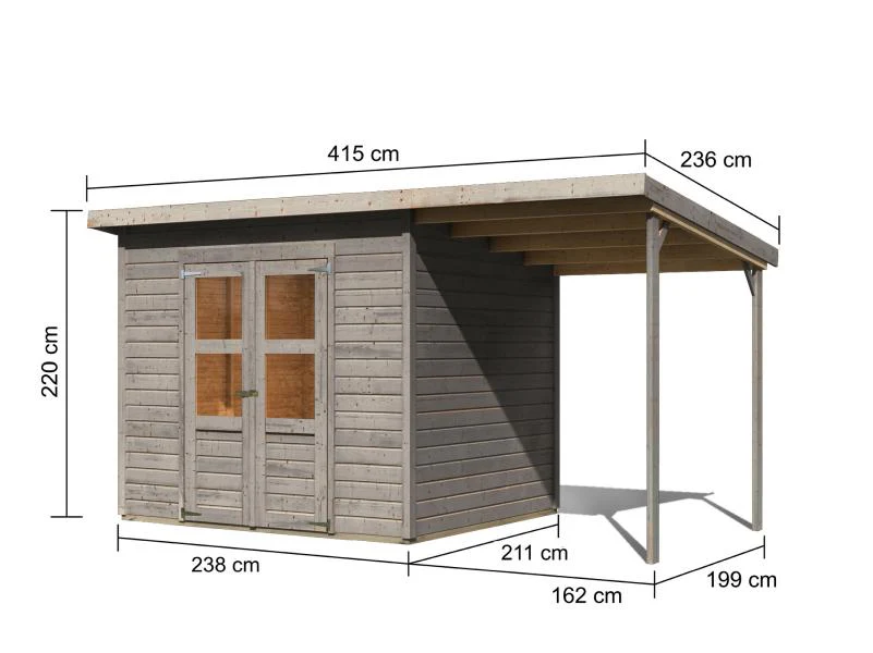 Karibu Gerätehaus Merseburg 5 SET mit Anbaudach, vorvergraut - Image 3
