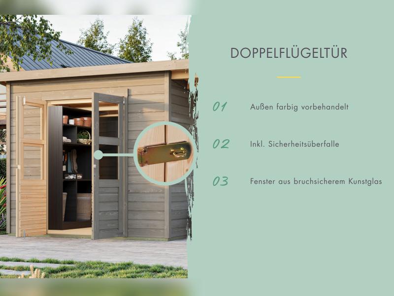Karibu Gerätehaus Merseburg 5 SET mit Anbaudach, vorvergraut - Image 6