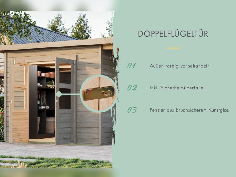 Karibu Gerätehaus Merseburg 5, vorvergraut, 14 mm - Image 6