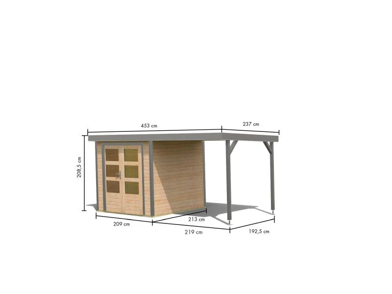 Karibu Hybrid Gartenhaus Jupiter 2 A naturbelassen/graualuminium, inkl. 2,40 m Anbaudach - Image 3