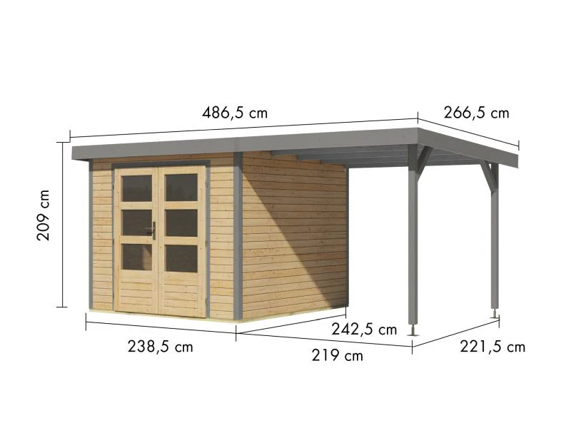 Karibu Hybrid Gartenhaus Jupiter 3,5 A naturbelassen/graualuminium, inkl. 2,35 m Anbaudach - Image 3