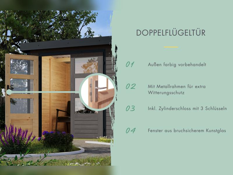 Karibu Hybrid Gartenhaus Jupiter 3,5 B terragrau/anthrazit, inkl. 2,35 m Anbaudach - Image 6