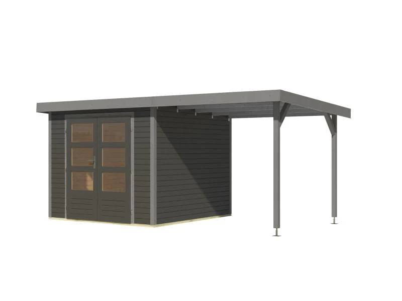 Karibu Hybrid Gartenhaus Jupiter 3,5 B terragrau/graualuminium, inkl. 2,35 m Anbaudach - Image 5