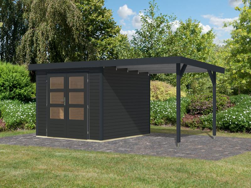Karibu Hybrid Gartenhaus Jupiter 3,5 C anthrazit/anthrazit, inkl. 2,35 m Anbaudach - Image 2