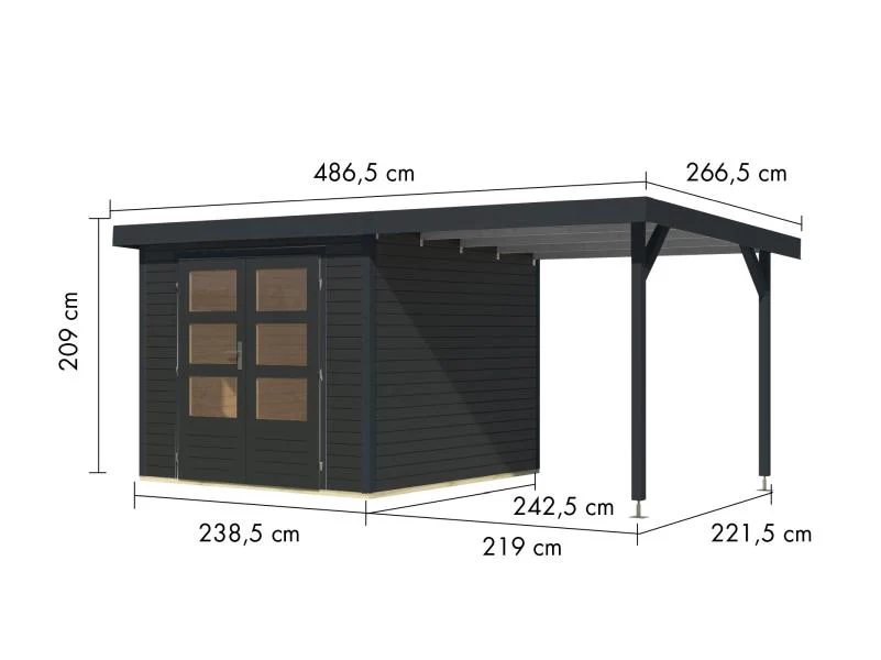 Karibu Hybrid Gartenhaus Jupiter 3,5 C anthrazit/anthrazit, inkl. 2,35 m Anbaudach - Image 3