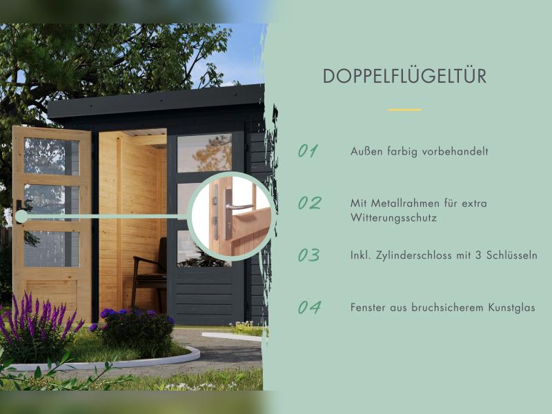 Karibu Hybrid Gartenhaus Jupiter 3,5 C anthrazit/graualuminium, inkl. 2,35 m Anbaudach - Image 6