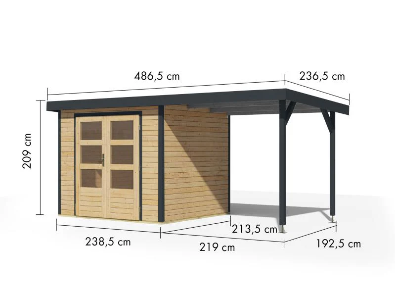 Karibu Hybrid Gartenhaus Jupiter 3 A naturbelassen/anthrazit inkl. 2,35 m Anbaudach - Image 2
