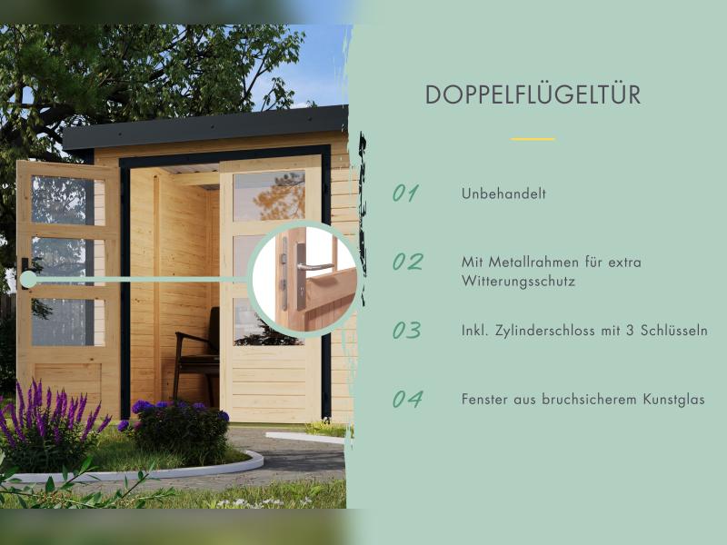 Karibu Hybrid Gartenhaus Jupiter 3 A naturbelassen/graualuminium inkl. 2,35 m Anbaudach - Image 6