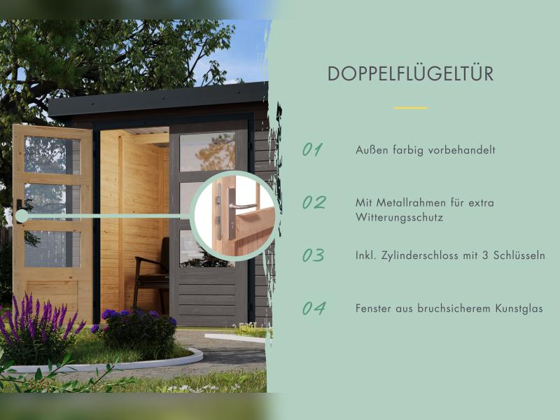 Karibu Hybrid Gartenhaus Jupiter 3 B terragrau/graualuminium inkl. 2,35 m Anbaudach - Image 6