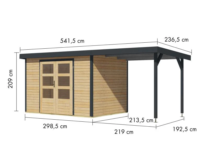 Karibu Hybrid Gartenhaus Jupiter 4 A naturbelassen/anthrazit, inkl. 2,35 m Anbaudach - Image 3