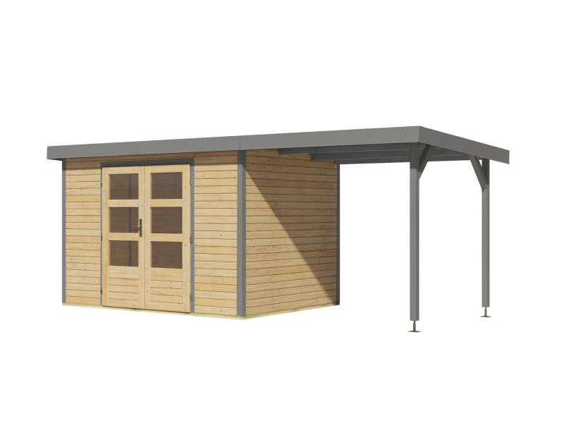 Karibu Hybrid Gartenhaus Jupiter 4 A naturbelassen/graualuminium, inkl. 2,35 m Anbaudach - Image 5