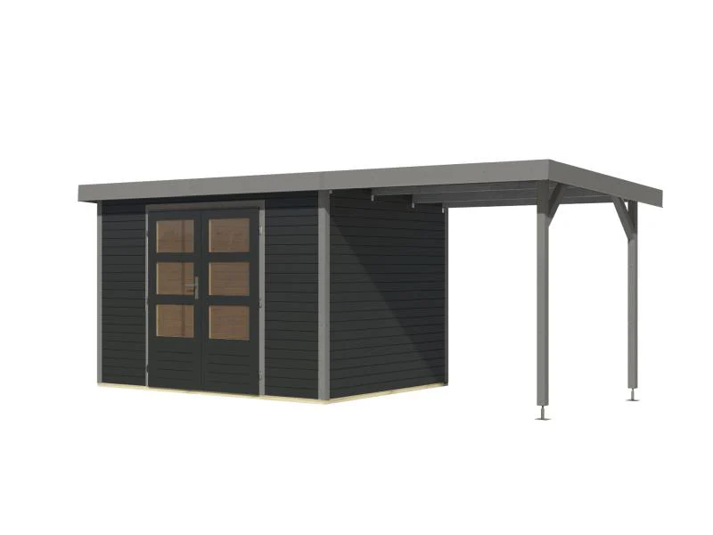 Karibu Hybrid Gartenhaus Jupiter 4 C anthrazit/graualuminium, inkl. 2,35 m Anbaudach - Image 5