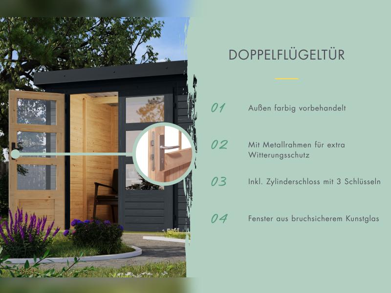 Karibu Hybrid Gartenhaus Jupiter 4 C anthrazit/graualuminium, inkl. 2,35 m Anbaudach - Image 6