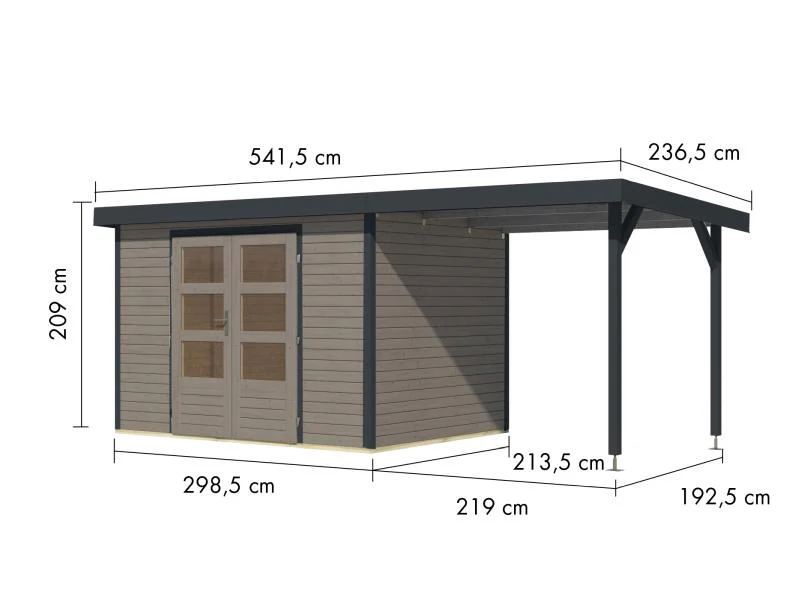 Karibu Hybrid Gartenhaus Jupiter 4 D wassergrau/anthrazit, inkl. 2,35 m Anbaudach - Image 3