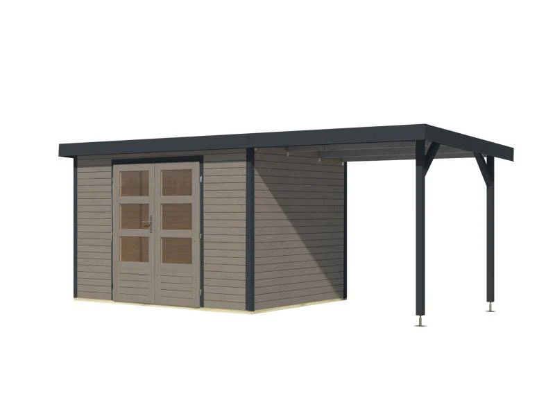 Karibu Hybrid Gartenhaus Jupiter 4 D wassergrau/anthrazit, inkl. 2,35 m Anbaudach - Image 5