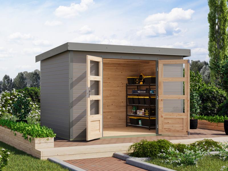 Karibu Hybrid Gartenhaus Jupiter 4 D wassergrau/graualuminium