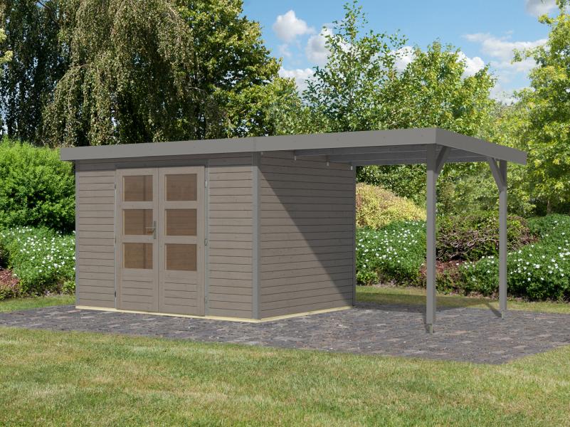 Karibu Hybrid Gartenhaus Jupiter 4 D wassergrau/graualuminium, inkl. 2,35 m Anbaudach - Image 2