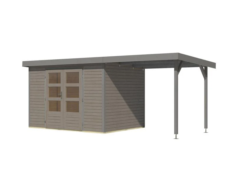 Karibu Hybrid Gartenhaus Jupiter 4 D wassergrau/graualuminium, inkl. 2,35 m Anbaudach - Image 5
