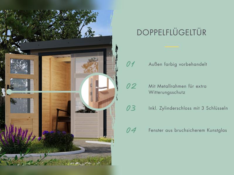 Karibu Hybrid Gartenhaus Jupiter 4 D wassergrau/graualuminium, inkl. 2,35 m Anbaudach - Image 6