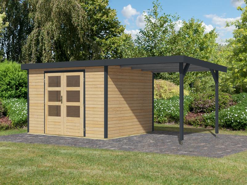 Karibu Hybrid Gartenhaus Jupiter 5 A naturbelassen/anthrazit, inkl. 2,35 m Anbaudach - Image 2