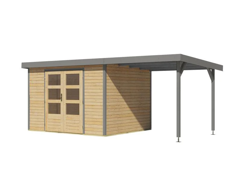 Karibu Hybrid Gartenhaus Jupiter 5 A naturbelassen/graualuminium, inkl. 2,35 m Anbaudach - Image 5