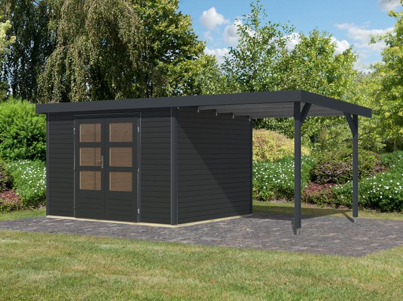 Karibu Hybrid Gartenhaus Jupiter 5 C anthrazit/anthrazit, inkl. 2,35 m Anbaudach - Image 2