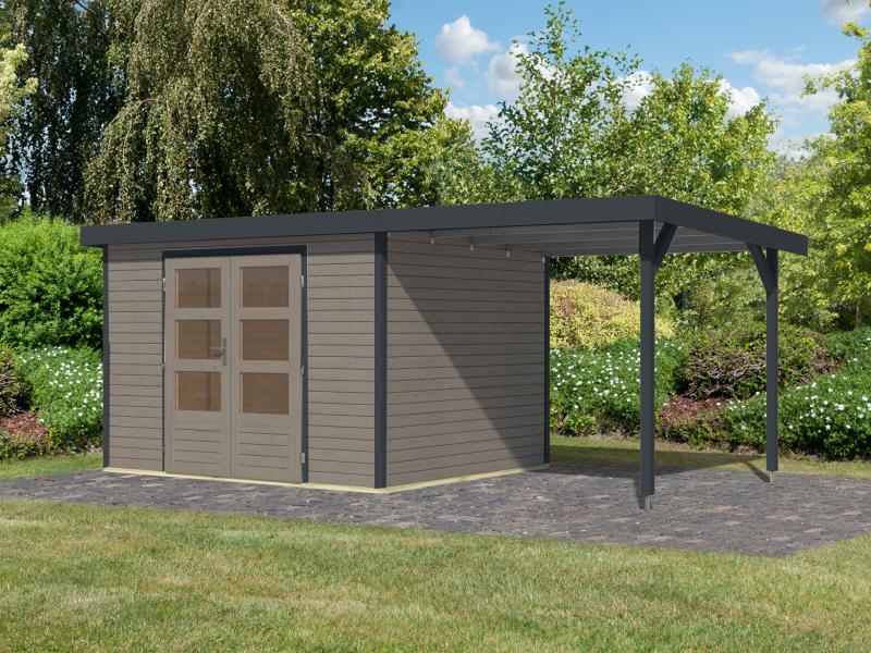 Karibu Hybrid Gartenhaus Jupiter 5 D wassergrau/anthrazit, inkl. 2,35 m Anbaudach - Image 2