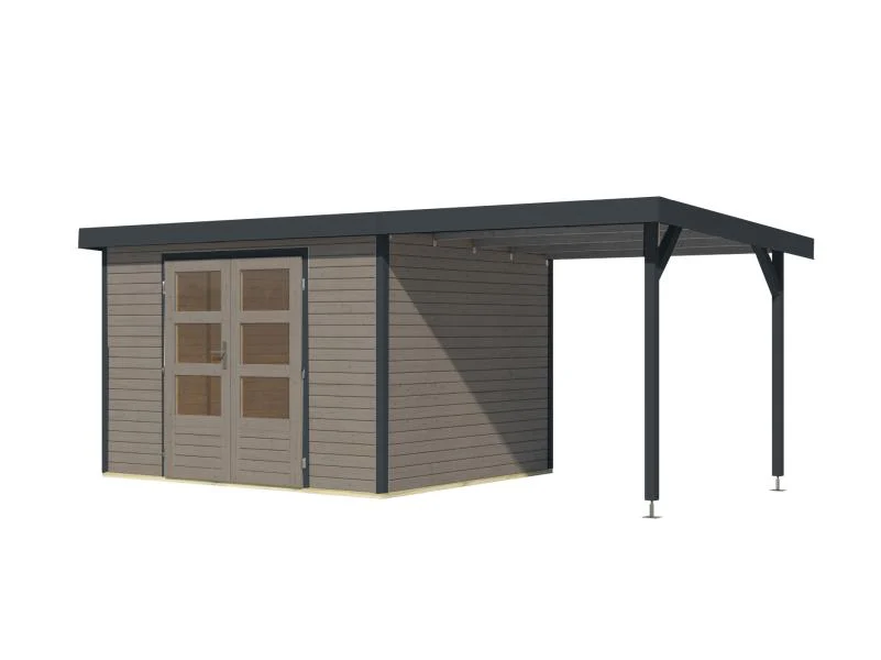 Karibu Hybrid Gartenhaus Jupiter 5 D wassergrau/anthrazit, inkl. 2,35 m Anbaudach - Image 5