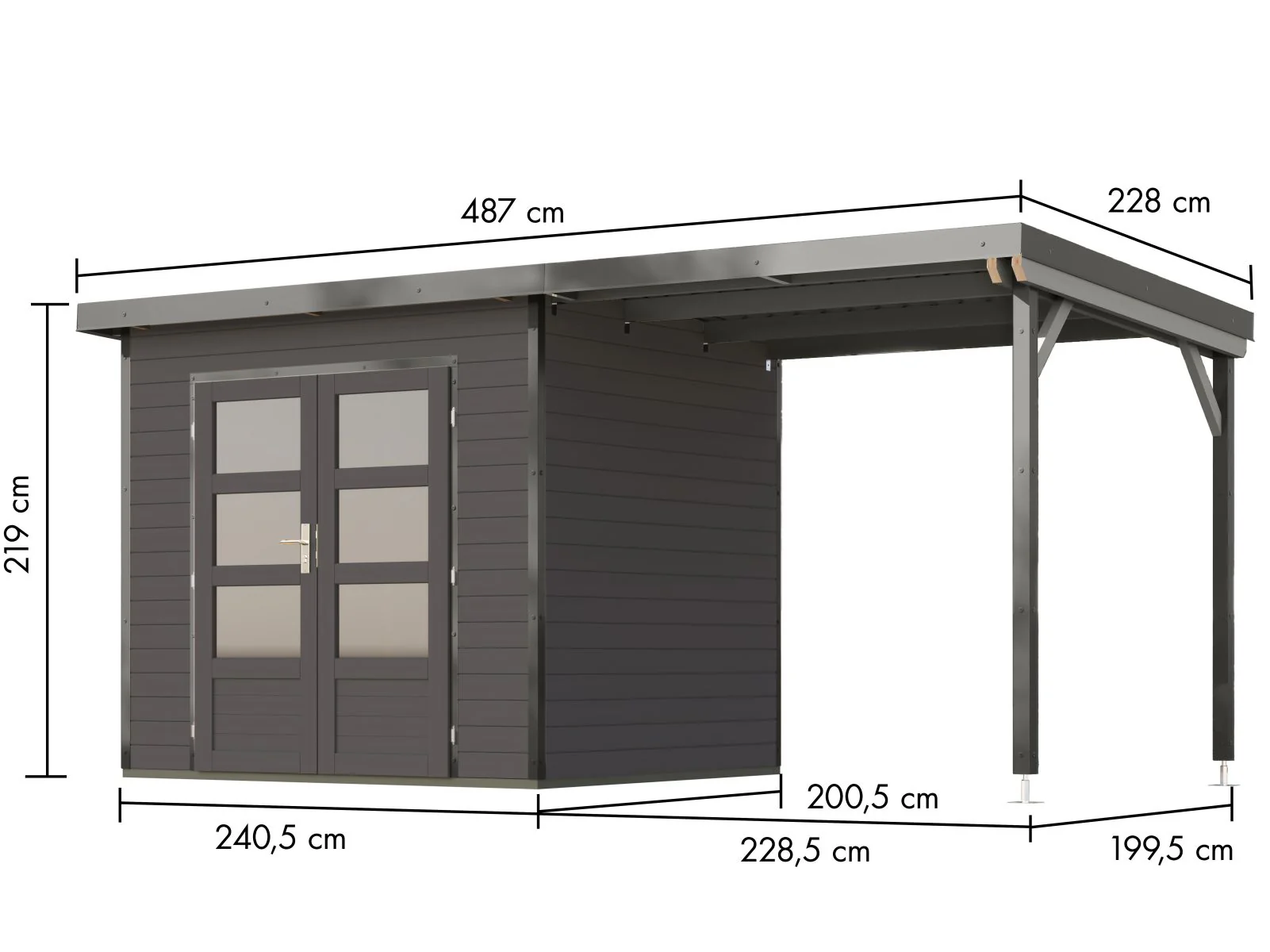 Karibu Hybrid Gartenhaus Pluto 2 B, terragrau/graualuminium, 28 mm, inkl. Anbaudach 2,33m - Image 3