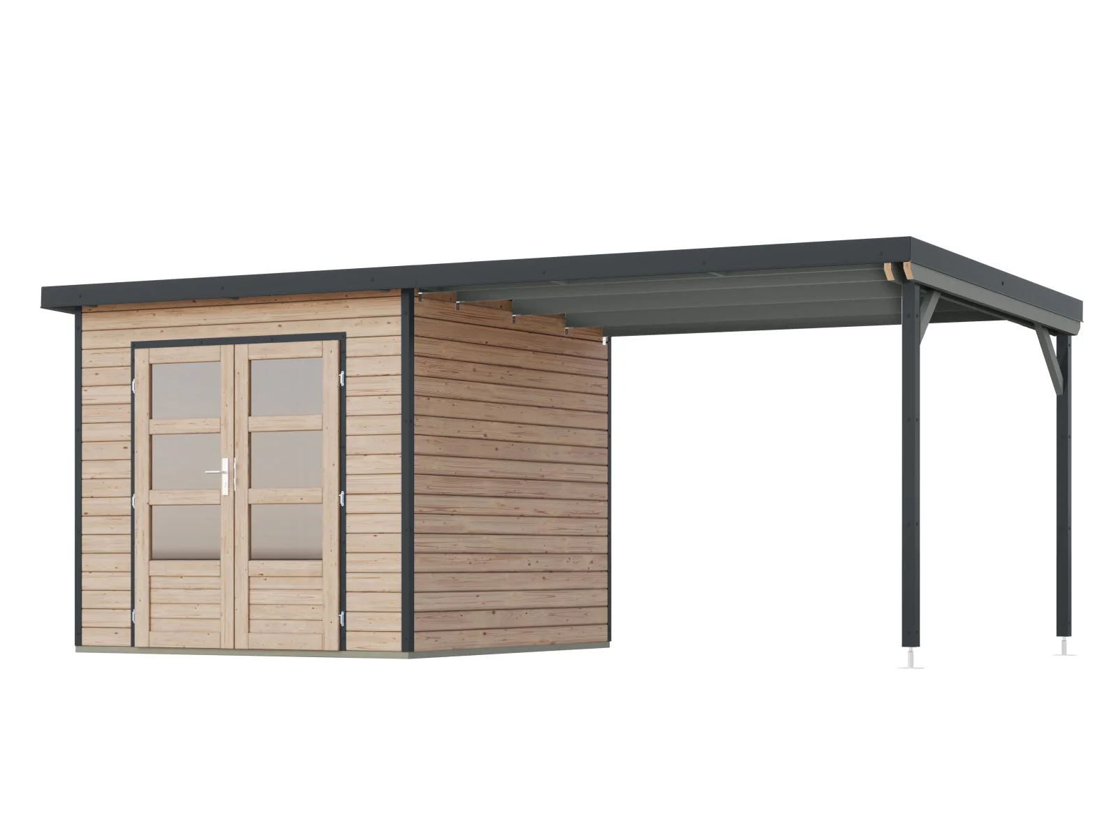 Karibu Hybrid Gartenhaus Pluto 3 A, naturbelassen/anthrazit, 28 mm, inkl. Anbaudach ca. 3m - Image 3