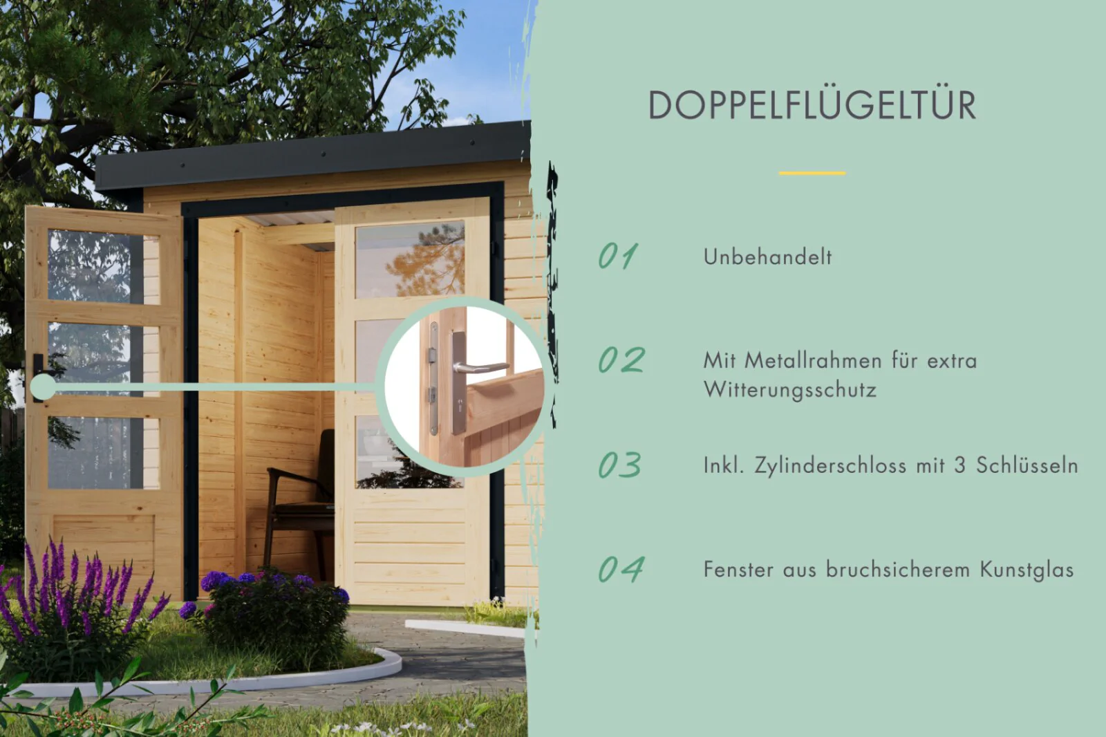 Karibu Hybrid Gartenhaus Pluto 2 A, naturbelassen/graualuminium, 28 mm - Image 4
