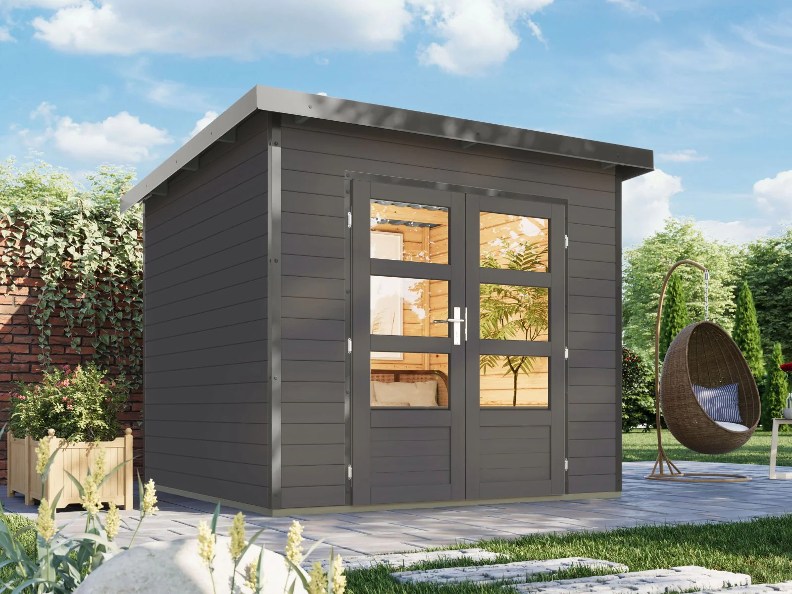 Karibu Hybrid Gartenhaus Pluto 3 B, terragrau/graualuminium, 28 mm