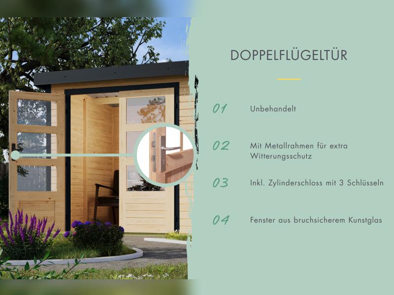 Karibu Hybrid Gartenhaus Pluto 6 A, naturbelassen/graualuminium, 28 mm - Image 6
